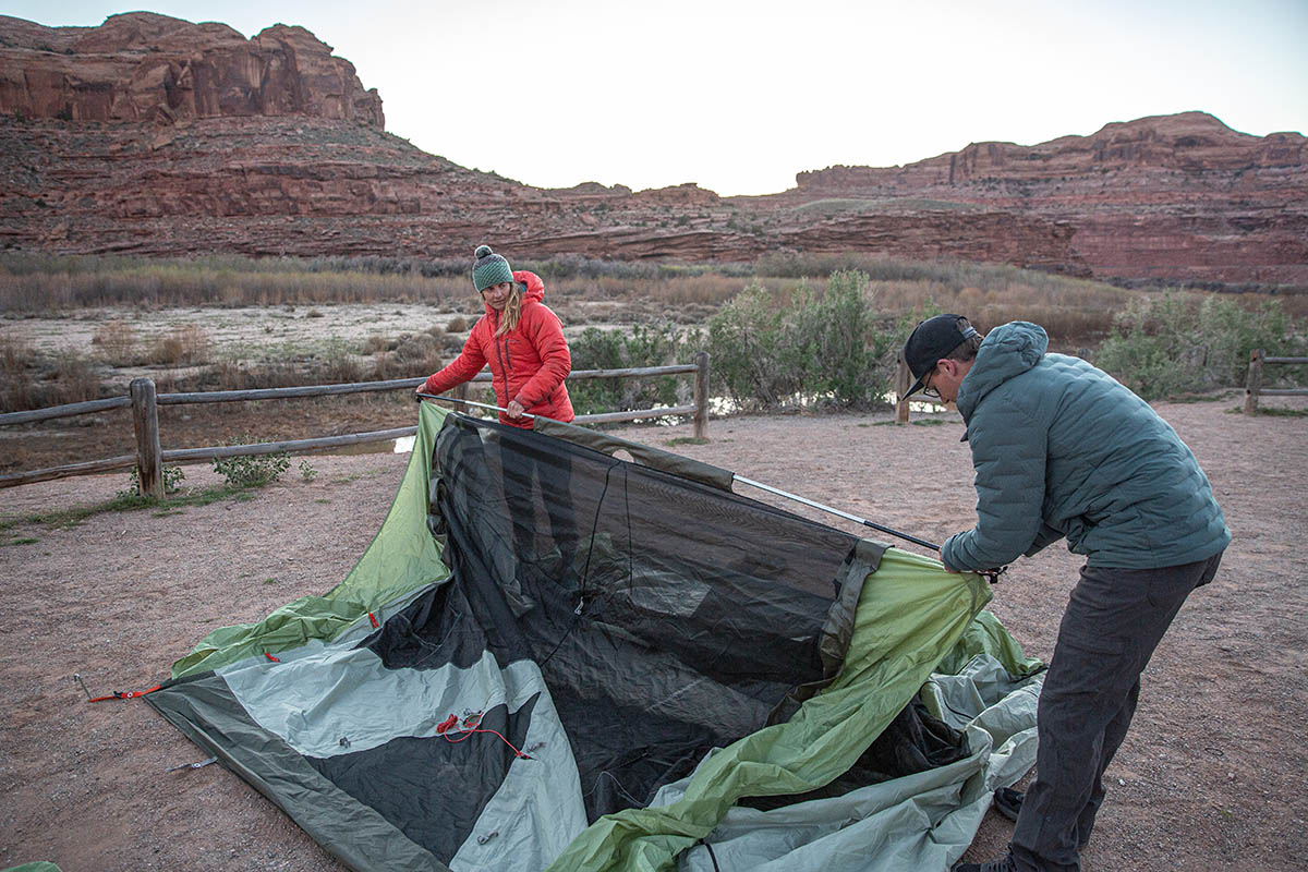 REI Co-op Wonderland 4 Tent (setting up camp)